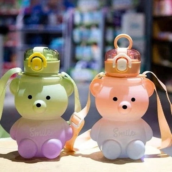 Large Cartoon Bear Portable Straw Water Bottle