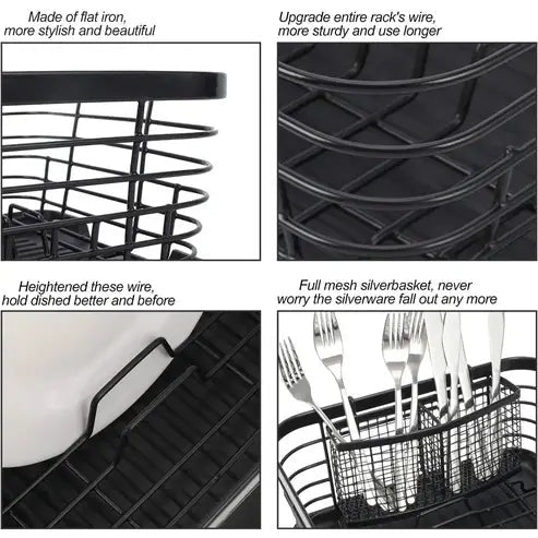 Metal Dish Drying Rack with Silverware Basket