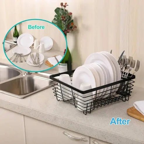 Metal Dish Drying Rack with Silverware Basket