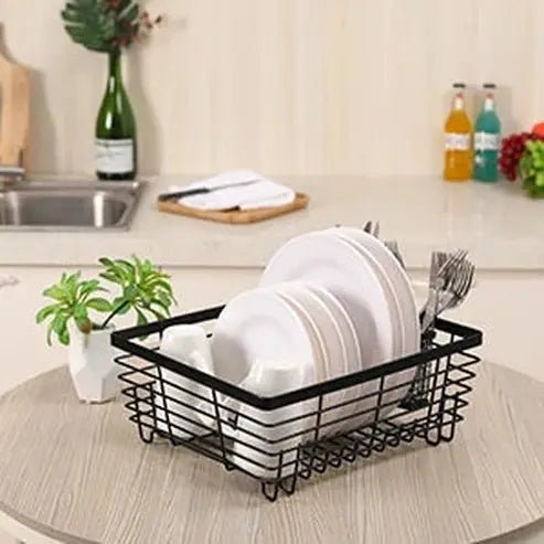 Metal Dish Drying Rack with Silverware Basket