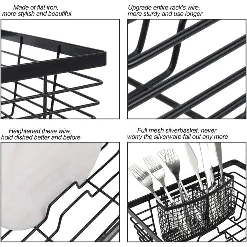 Metal Dish Drying Rack with Silverware Basket