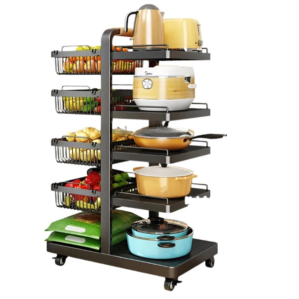 Metal Wire Kitchen Black Baskets, Pan and Pot Lid Shelf Organizer, Steel Storage Cart