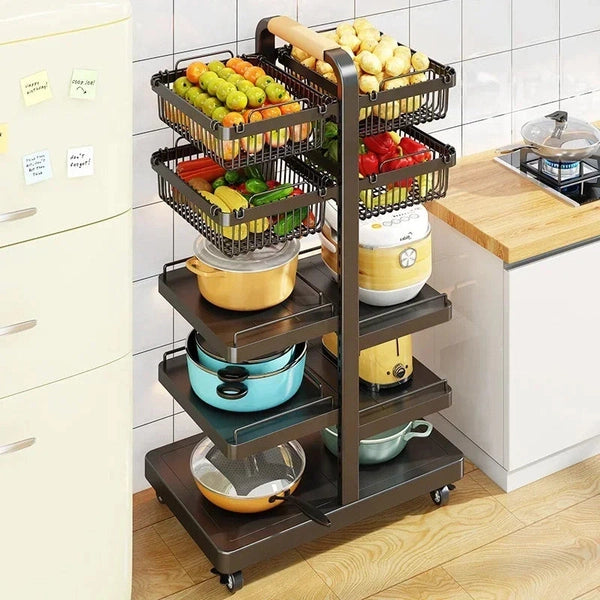 Metal Wire Kitchen Black Baskets, Pan and Pot Lid Shelf Organizer, Steel Storage Cart