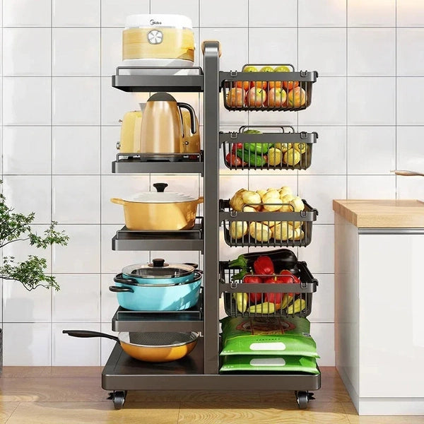 Metal Wire Kitchen Black Baskets, Pan and Pot Lid Shelf Organizer, Steel Storage Cart