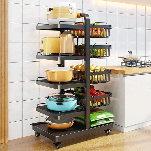 Metal Wire Kitchen Black Baskets, Pan and Pot Lid Shelf Organizer, Steel Storage Cart