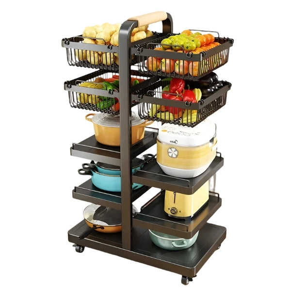 Metal Wire Kitchen Black Baskets, Pan and Pot Lid Shelf Organizer, Steel Storage Cart