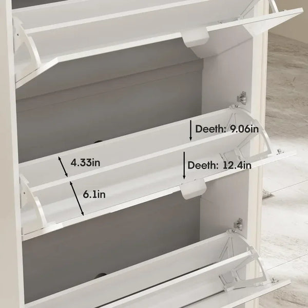 Mirror Shoe Cabinet with 4 Flip Drawers, Wooden Shoe Organizer with 4 Tiers for Small Spaces