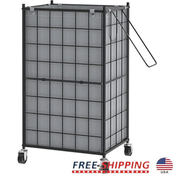 Modern Wire Laundry Hamper with Wheels – Stylish 100L Rolling Basket with Canvas Liner