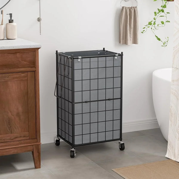 Modern Wire Laundry Hamper with Wheels – Stylish 100L Rolling Basket with Canvas Liner