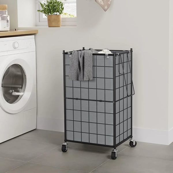 Modern Wire Laundry Hamper with Wheels – Stylish 100L Rolling Basket with Canvas Liner