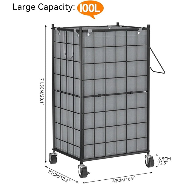 Modern Wire Laundry Hamper with Wheels – Stylish 100L Rolling Basket with Canvas Liner