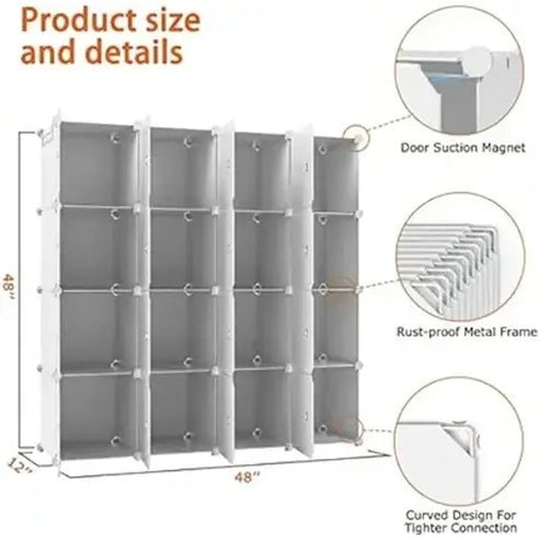 Modular Wardrobe Storage System with 16 Cubes