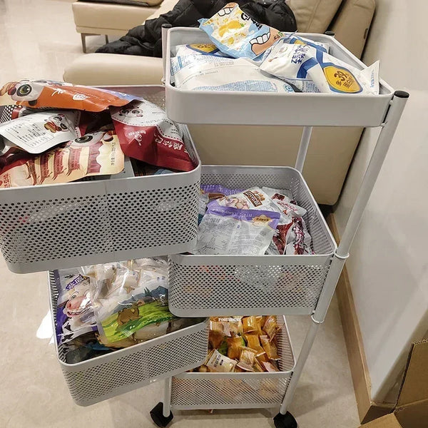 Multi-functional Rotating Kitchen Trolleys Storage Rack