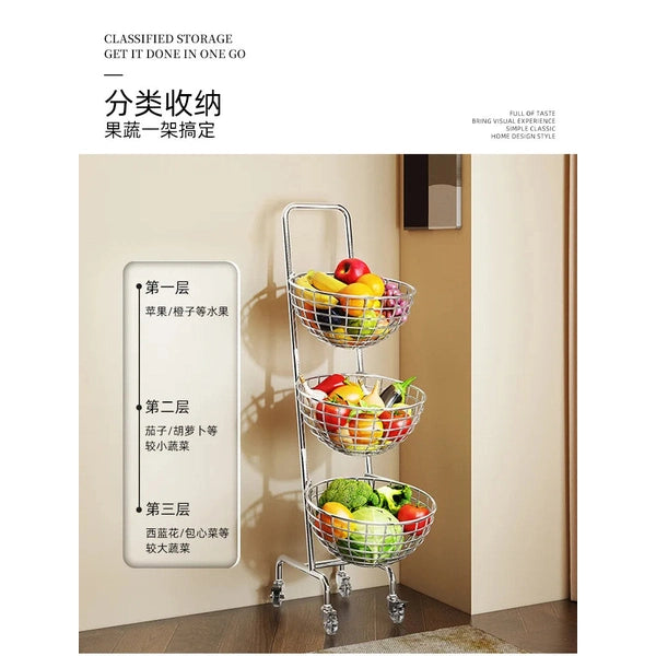 Multifunctional Kitchen Storage Cart – Mobile Layered Rack for Fruits, Vegetables & Snacks