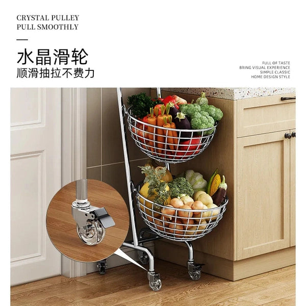 Multifunctional Kitchen Storage Cart – Mobile Layered Rack for Fruits, Vegetables & Snacks