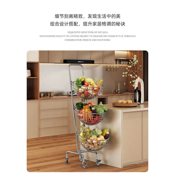 Multifunctional Kitchen Storage Cart – Mobile Layered Rack for Fruits, Vegetables & Snacks