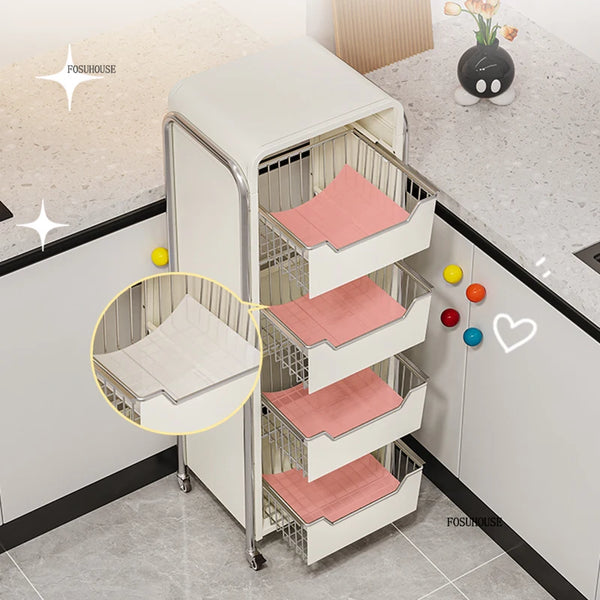 Nordic Stainless Steel Kitchen Trolley Cart Organizer with Wheels