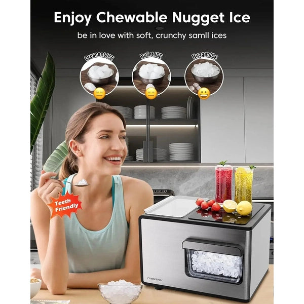 Nugget Ice Maker Machine, Countertop, Chewable Sonic Ice, Self-Cleaning Function, Kid Friendly, 40lbs Ice Production in 24h
