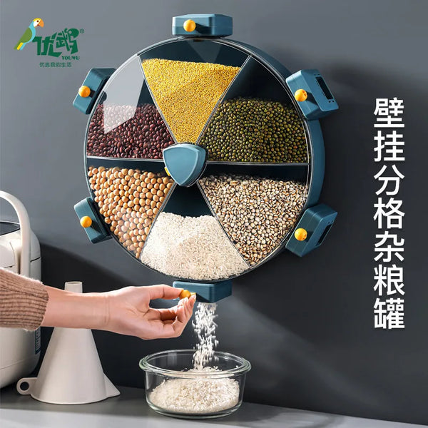 Plastic Grain Storage, Wall Mounted Rotatable Food Dispenser Container