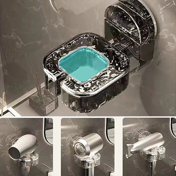 Punch-Free Wall Mounted Hair Dryer Holder, Suction Cup Rotating Lazy Hair Dryer Storage Bracket Hangers