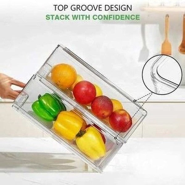 Refrigerator Drawer Organizer Bins with Pull-out Drawer