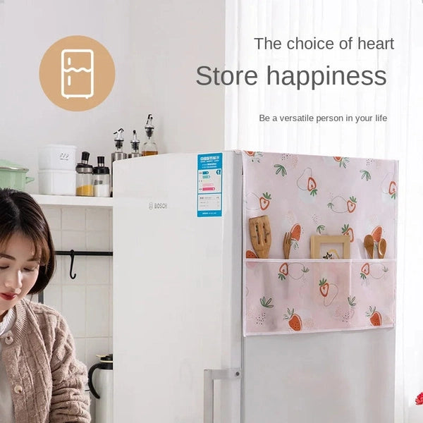 Refrigerator Dust Cover, PEVA Waterproof Print Foldable Storage Side