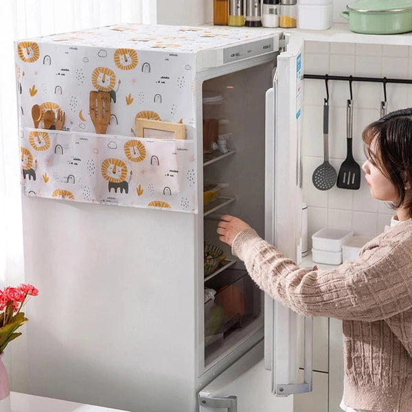 Refrigerator Dust Cover, PEVA Waterproof Print Foldable Storage Side