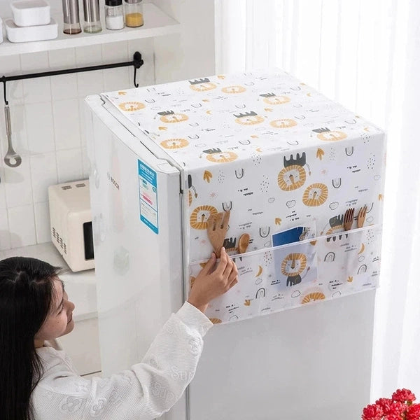 Refrigerator Dust Cover, PEVA Waterproof Print Foldable Storage Side