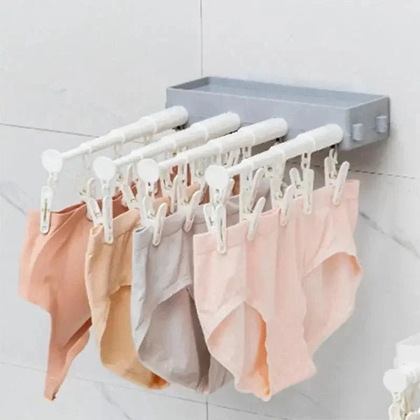 Retractable Clothes Socks Panties Hanger with Clips, Balcony Drying Rack