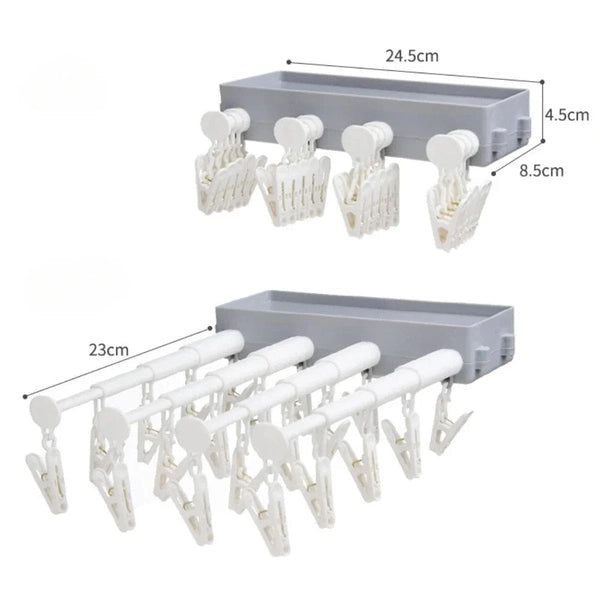 Retractable Clothes Socks Panties Hanger with Clips, Balcony Drying Rack