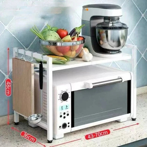 Retractable Microwave Oven Rack, Kitchen Storage Shelf, Multi-Layer Countertop Bowl Dish Bracket