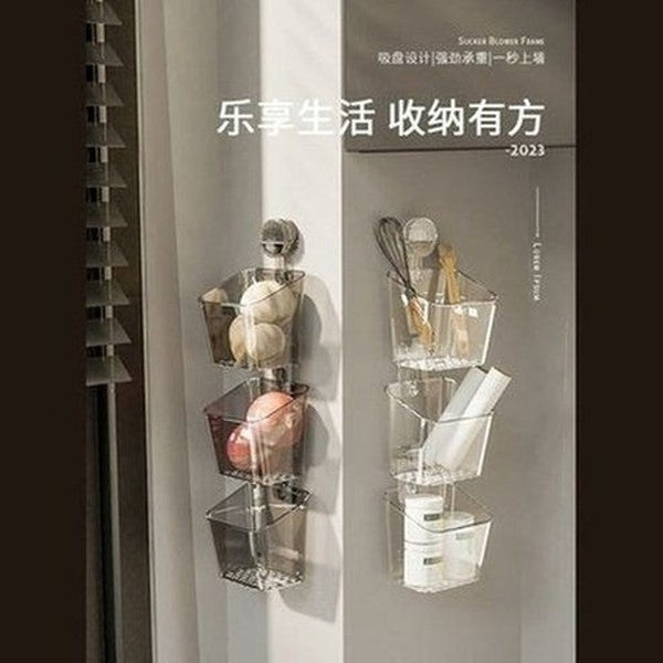 Wall Hanging Home Sundries Suction Cup Storage Basket, Storage Rack, Kitchen Wall Mounted Storage Device, No Punching Ginger. Type: Household Storage Containers.