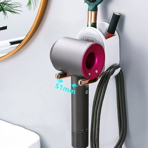 Hair Dryer Rack Wall-Mounted Bathroom Organizer Shelf with Hidden Hook Bathroom Storage Holder. Bathroom Accessories. Type: Bathroom Accessory Mounts.