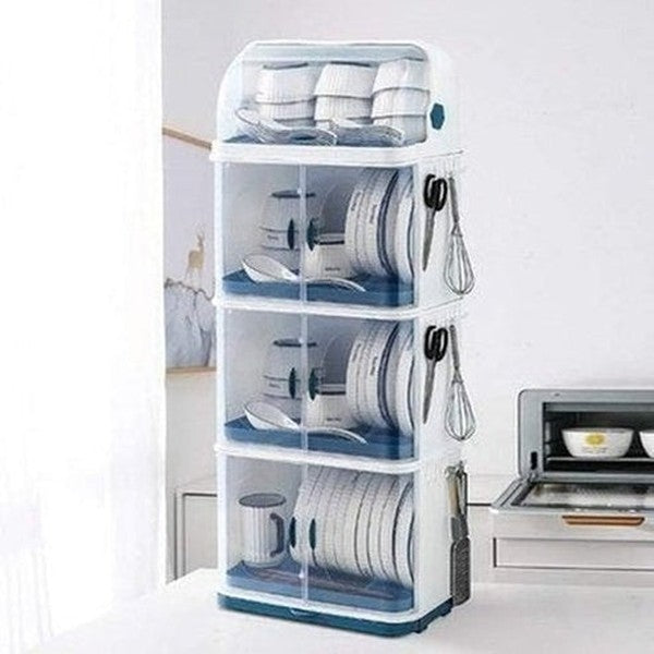 Plastic Drain Dish Storage Shelves with Transparent Lid
