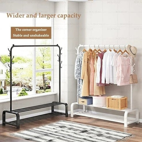 Modern Metal Coat Rack with Shoe Storage | Multifunctional Entryway Organizer for Clothes & Accessories