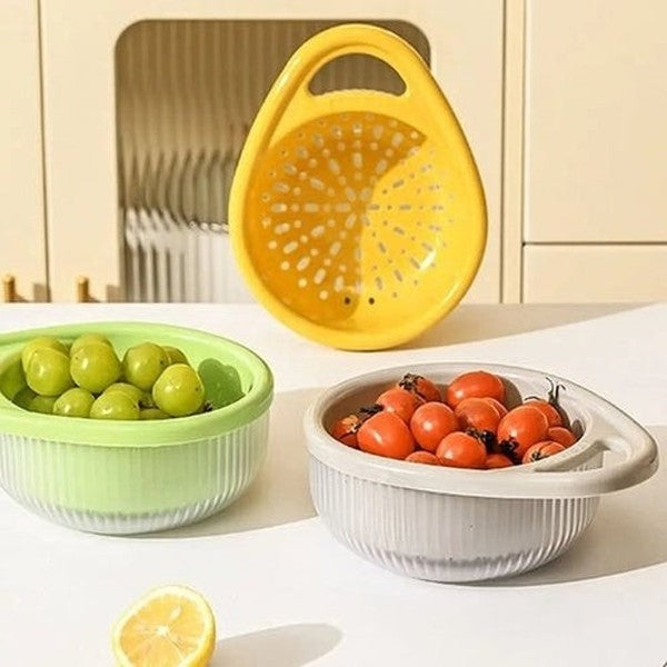 Double-Layer Vegetable & Fruit Strainer with Storage