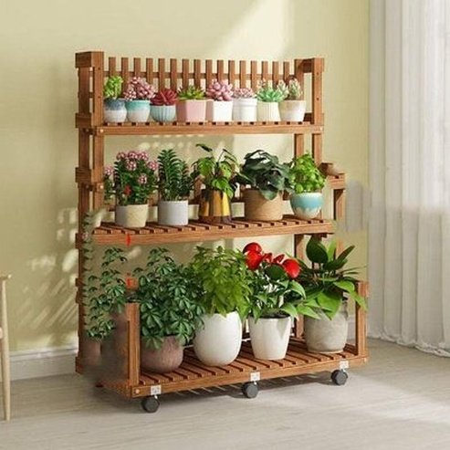 Multi-layer Wooden Outdoor Plant Display Shelf