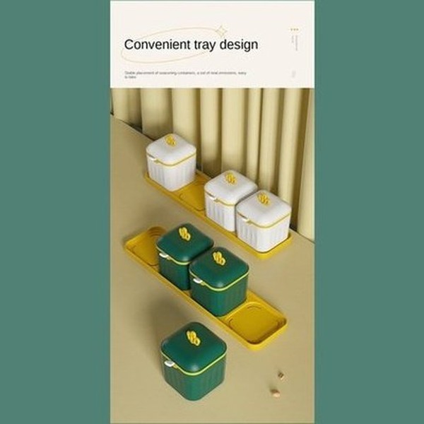 Multi-Grid Seasoning Box with Spoon Salt Monosodium Glutamate Pepper Household Condiment Combination Set. Kitchen Organizers. Type: Spice Organizers.