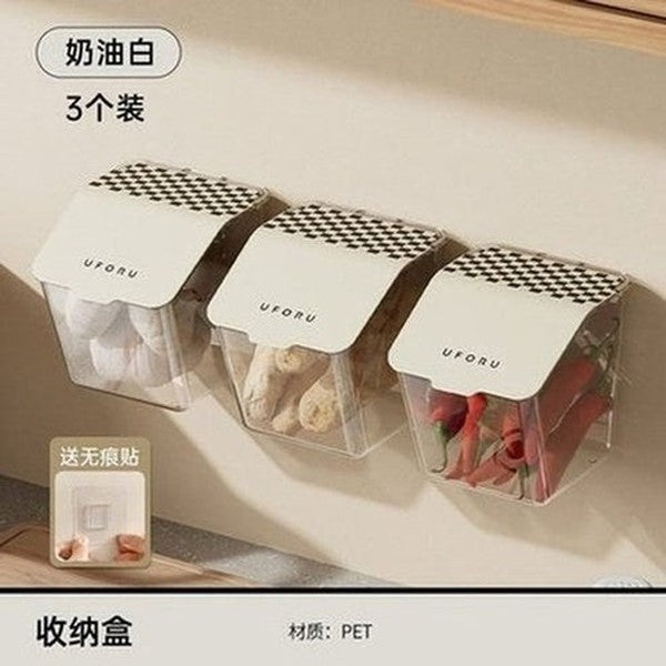 Wall Mount Spice Organizer, Storage Basket, Punch-Free Kitchen Preservation Storage. Spice Storage Box, Kitchen Condiment Organizer, Wall-Mounted Without Drilling.