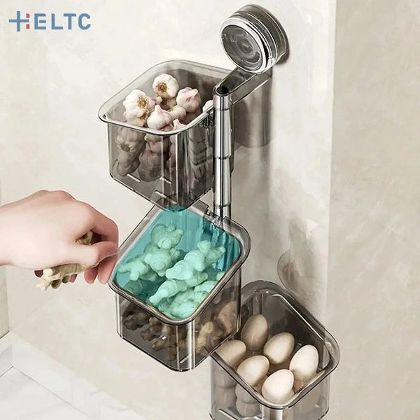 Suction Cup Rotating Organiser, Kitchen Wall Mounted Onion Ginger Garlic Storage Box