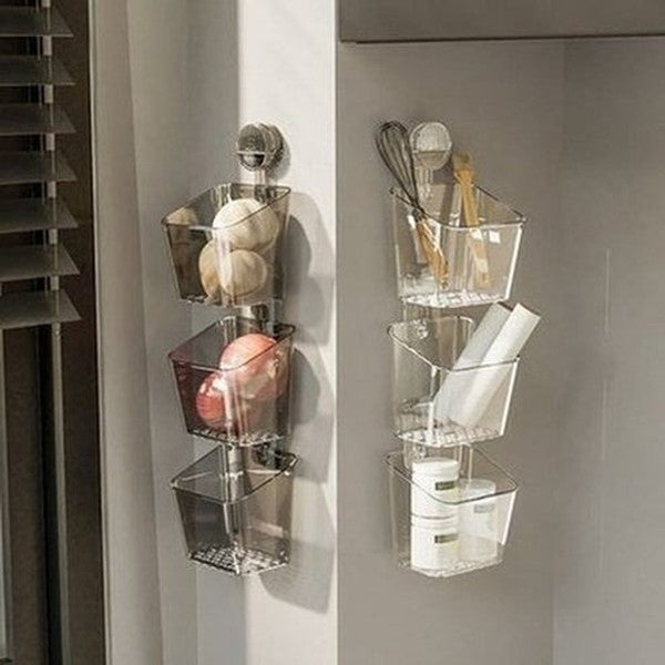 Wall Hanging Home Sundries Suction Cup Storage Basket, Storage Rack, Kitchen Wall Mounted Storage Device, No Punching Ginger. Type: Household Storage Containers.