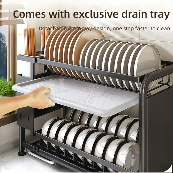 Kitchen Dish Drying Rack Multi-Functional Plates Drainer Storage Organizer Sink