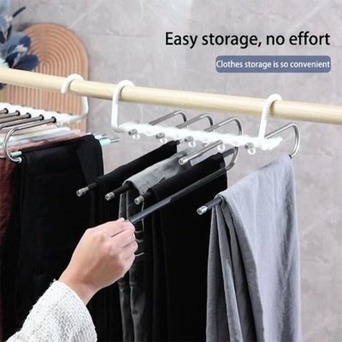 Upgrade Pants Hangers Stainless Steel Multifunctional Wardrobe Trouser Rack Non Slip Storage Shelf Space Saving Closet Organizer
