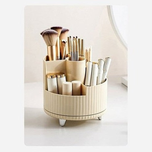 Two Layers Rotating Desktop Makeup Storage Holder Large Capacity Cosmetic Organizer Tray Lipstick Eyeshadow. Color: Beige. Type: Household Storage Containers.