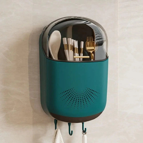 Wall-Mounted Kitchen Cutlery Storage Box with Lid Plastic Knife Holder