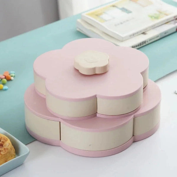 2-layer Petal-shaped Rotating Snack Box, Candy Tray Food Storage Box