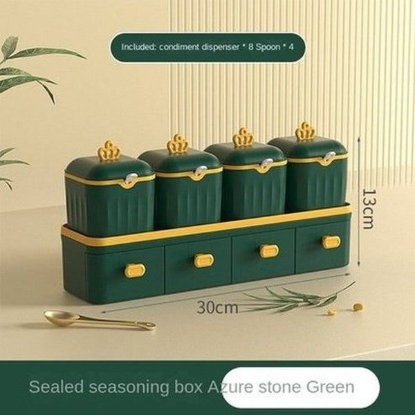 Multi-Grid Seasoning Box with Spoon Salt Monosodium Glutamate Pepper Household Condiment Combination Set. Kitchen Organizers. Type: Spice Organizers.
