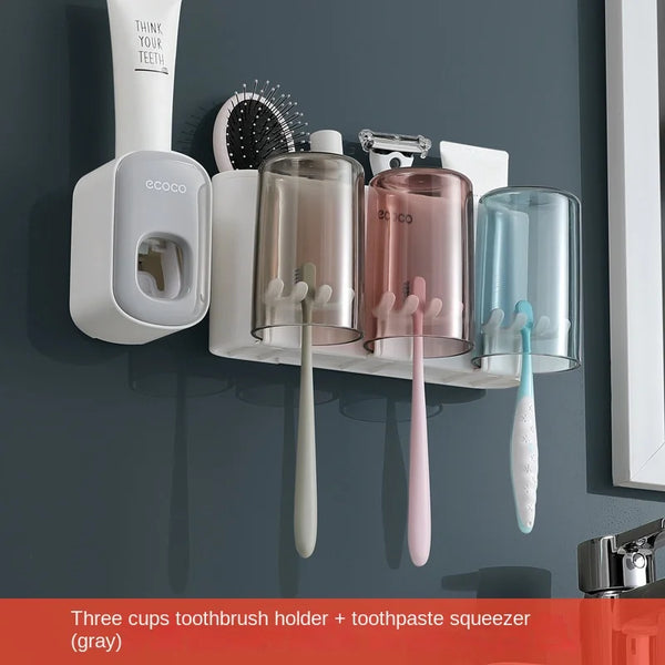 Toothbrush Cup Mouthwash Wall-mounted Bathroom Punch-free Wall-mounted Storage Rack
