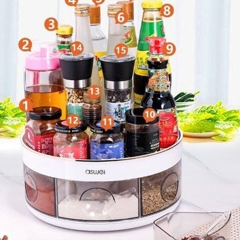 plastic round rotating spice organizer rack seasoning storage rack rotating organizer round shelf spice tray. kitchen organizers. type: spice organizers.