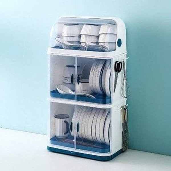 Plastic Drain Dish Storage Shelves with Transparent Lid